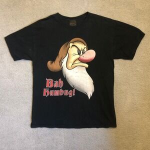 Disney Grumpy Dwarf Bah Humbug Black Graphic T-Shirt Mens Medium Gildan Cotton